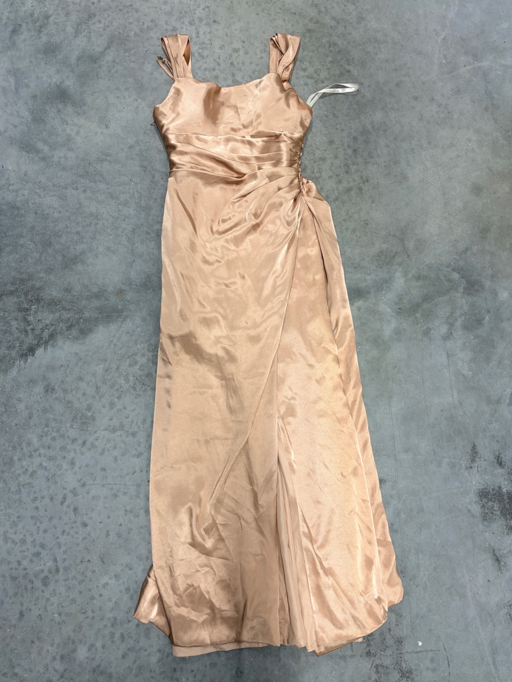 Satin Champagne Evening Dress with Side Drape